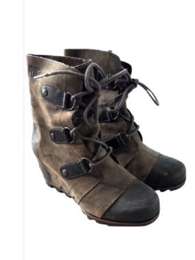 Sorel boots Dark Brown Lace-Up Women's 7.5 wedge leather